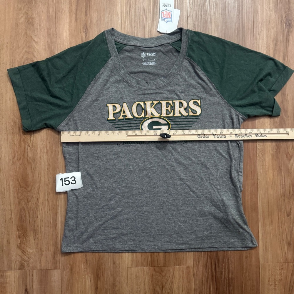 Green Bay Packers NFL Women's Large Gray & Green Raglan Graphic T-Shirt - Picture 4 of 4
